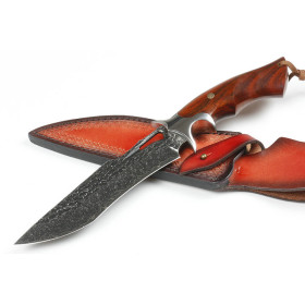 Handmade Damascus Steel Hunting Knife Rosewood Handle Fixed Blade leather Sheath Knife Best For Hunting & Camping UD406655